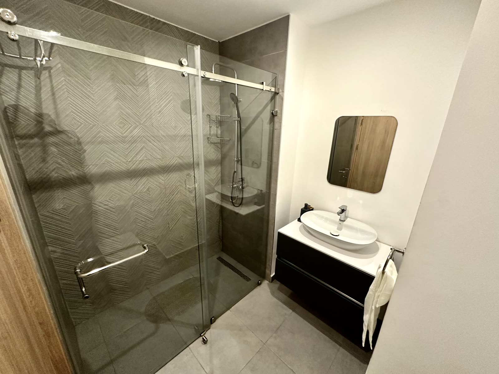 Walk-in shower bathroom